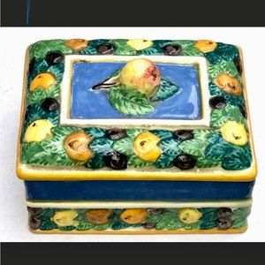 Vintage Ceramic Jos Ciani Imports Garden Fruit Basket Theme Lidded Trinket Box